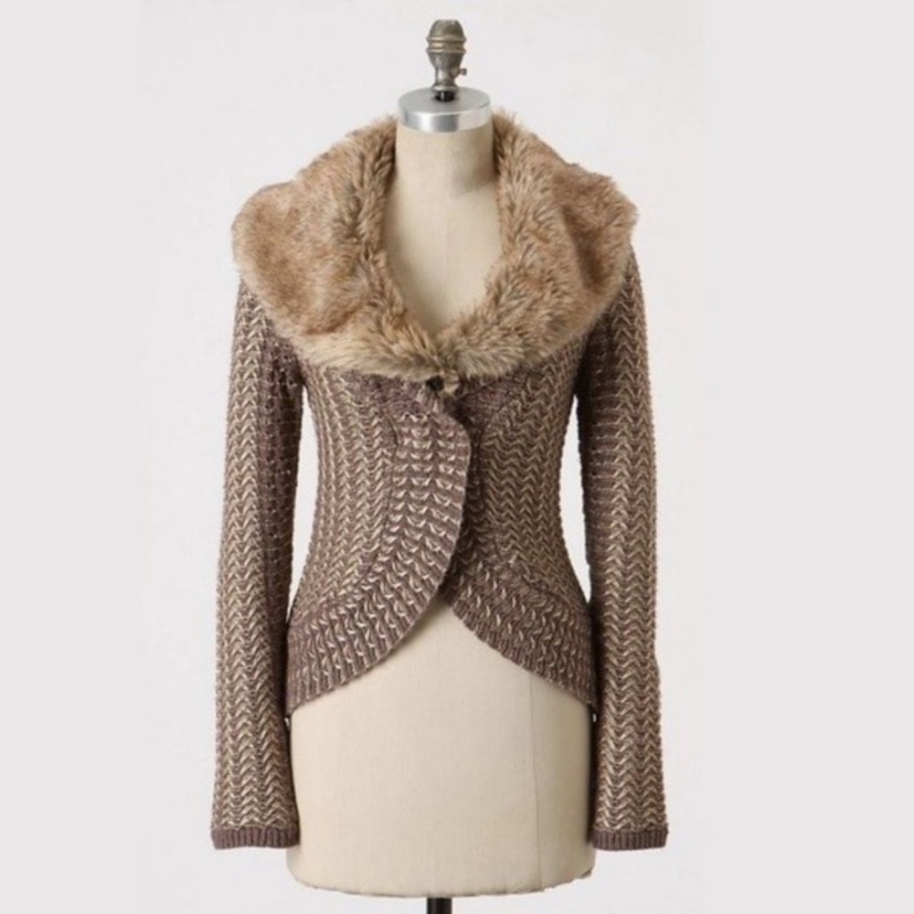 Anthropologie Charlie and Robin Fur Collar Cardigan